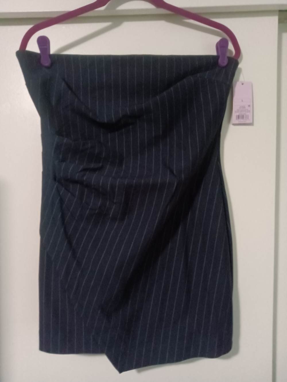 Pinstripe Strapless Mini Dress - Navy